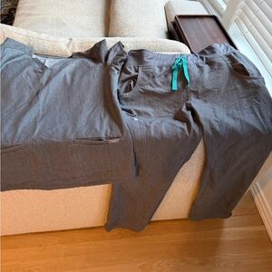 Figs Women's Gray Joggers with Teal Drawstring